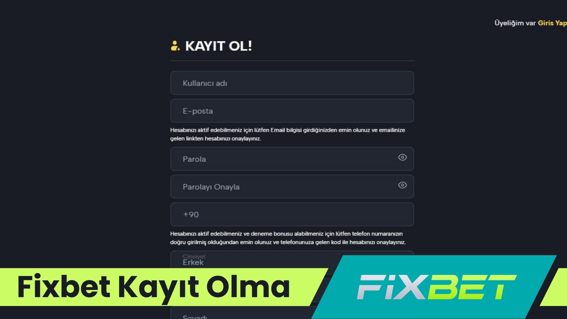 Fixbet Kayıt Olma